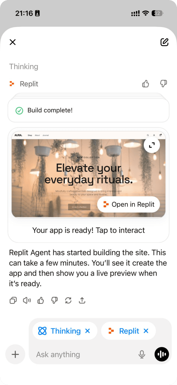 Website design workflow in chat